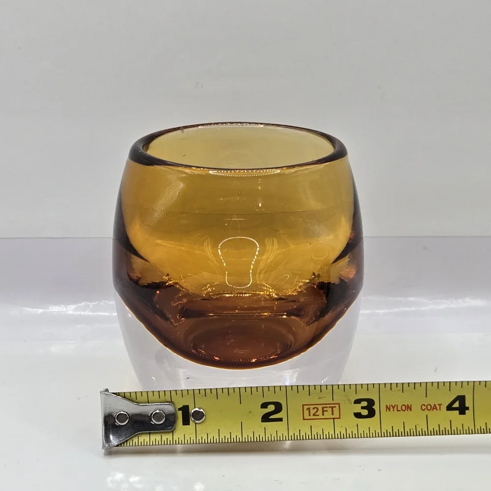 Crate & Barrel Heavy Glass Amber Topaz Glass Votive Candle Holders Poland 3